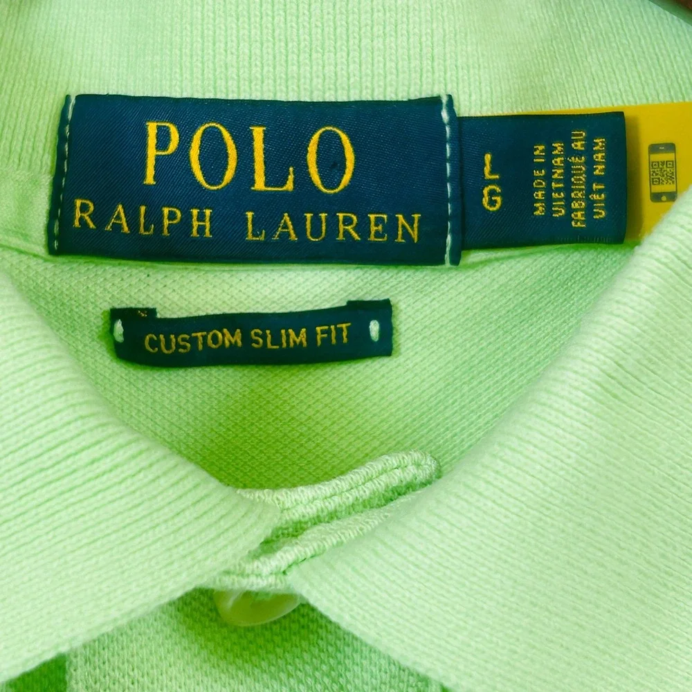 Polo Ralph Lauren Custom Slim Fit Polo Shirt Men L Lime Green Golf Preppy Sporty